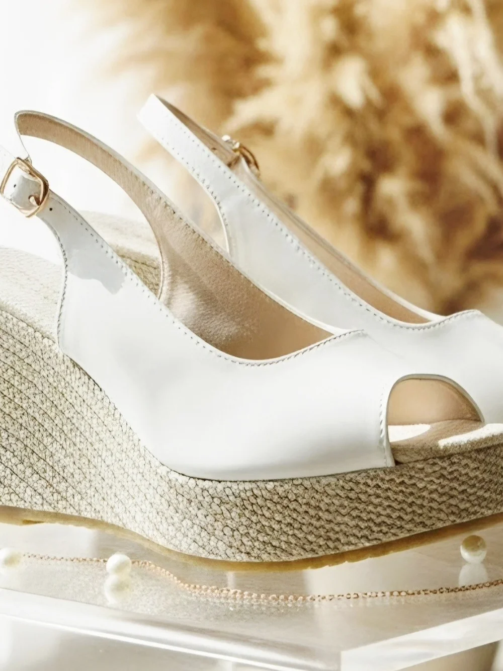 Women’s White Peep-Toe Platform Wedge Slingbacks